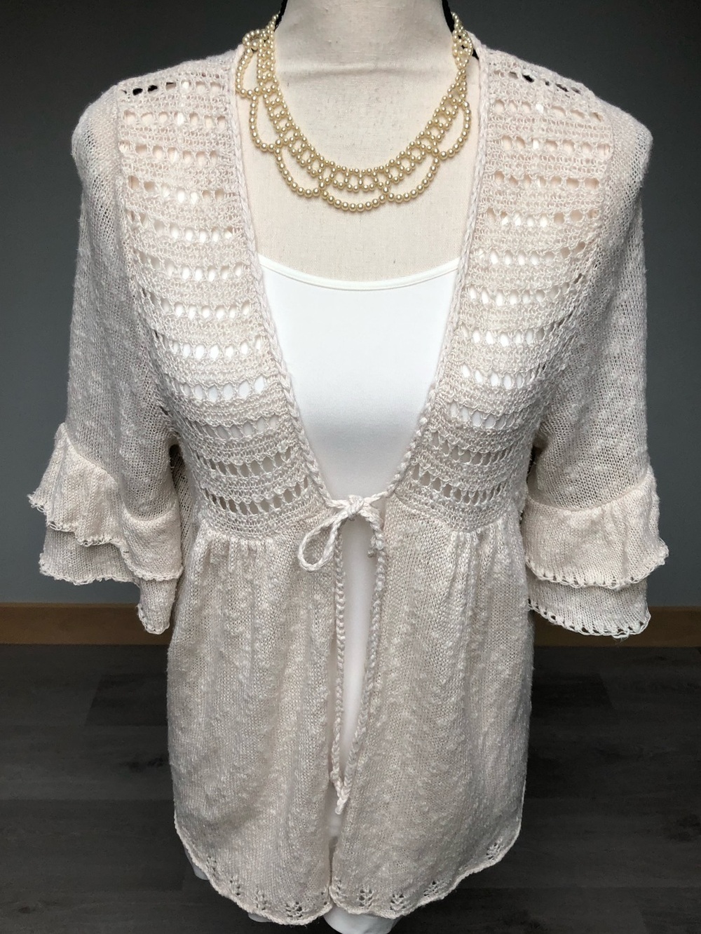 Y2K LOFT Romantic Ruffled Sleeve Babydoll Coquette Cardigan Size Large